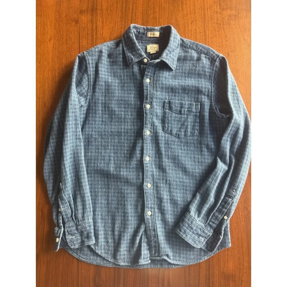 J.Crew Men's Classic Fit Blue Knit Button-Down - Size M